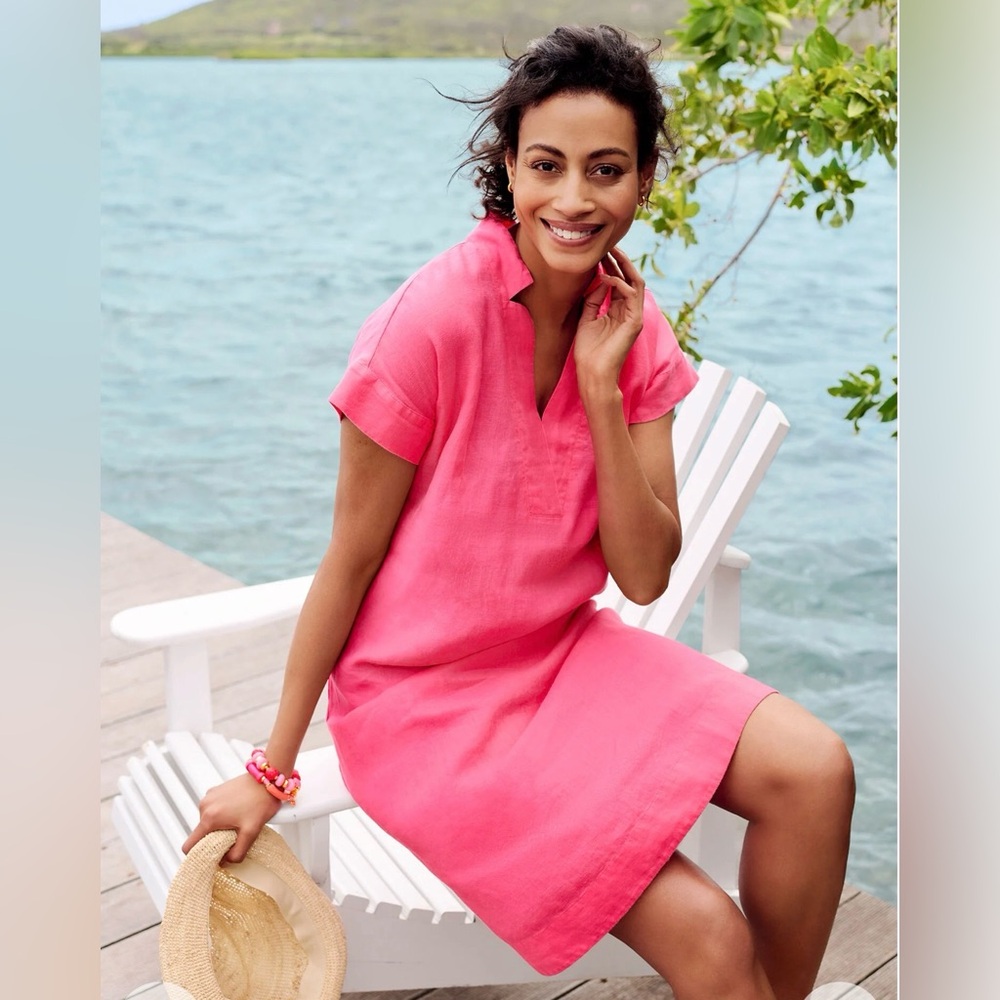 Talbots Pink Short-Sleeve Linen Shift Dress
